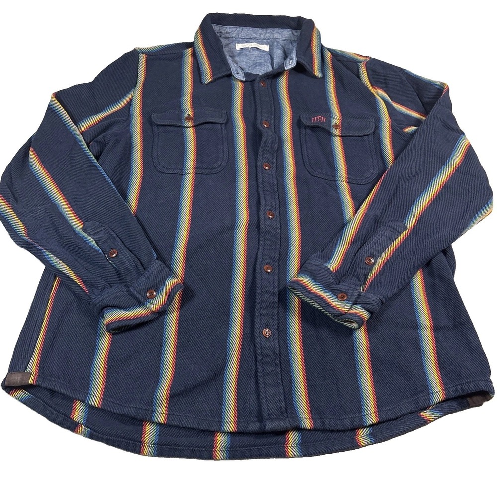 Outerknown Blanket Shirt Navy Rainbow Stripe Organic Sz XX-Large Cotton Flannel